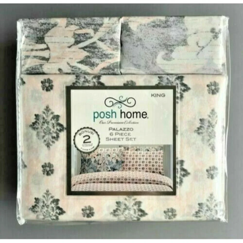 Posh Home King Size Sheet Set of 6 Palazzo 4 King Pillowcases Fitted Flat Pink